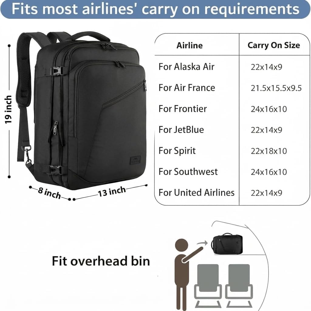 MATEIN Carry on Backpack, Extra Large Travel Backpack Expandable Airplane Approved Weekend